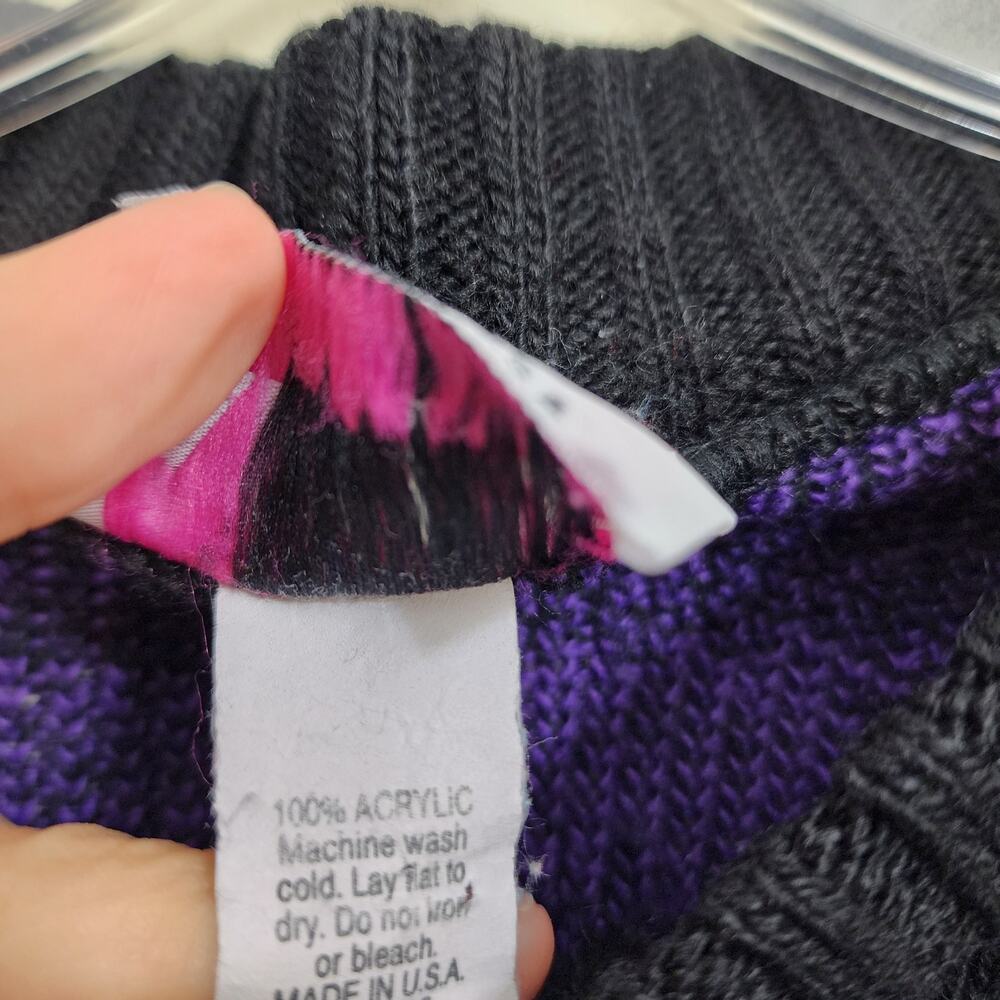 Vintage Adele knitware purple & black check & argyle sweater woman's size M / L - Picture 7 of 8